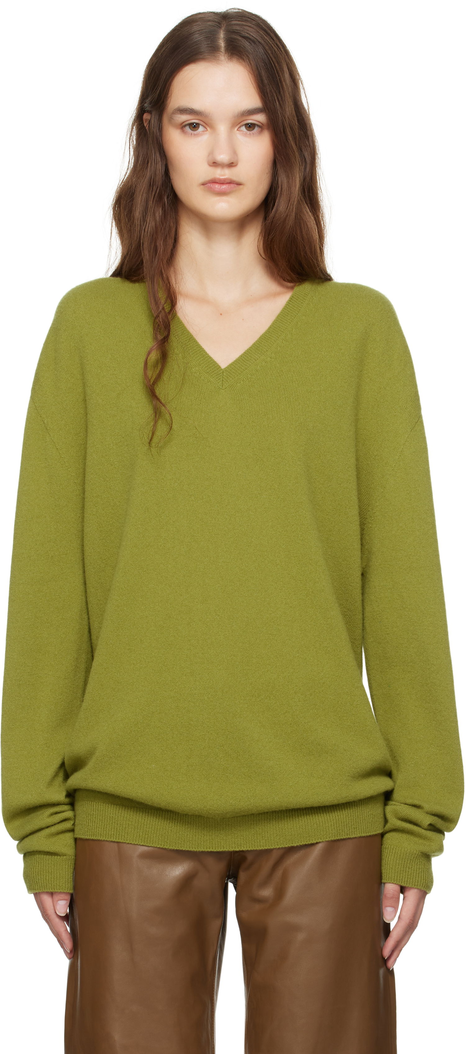 Džemper The Row Isaora V-Neck Knit Sweater Zelena | 8568-Y556, 0
