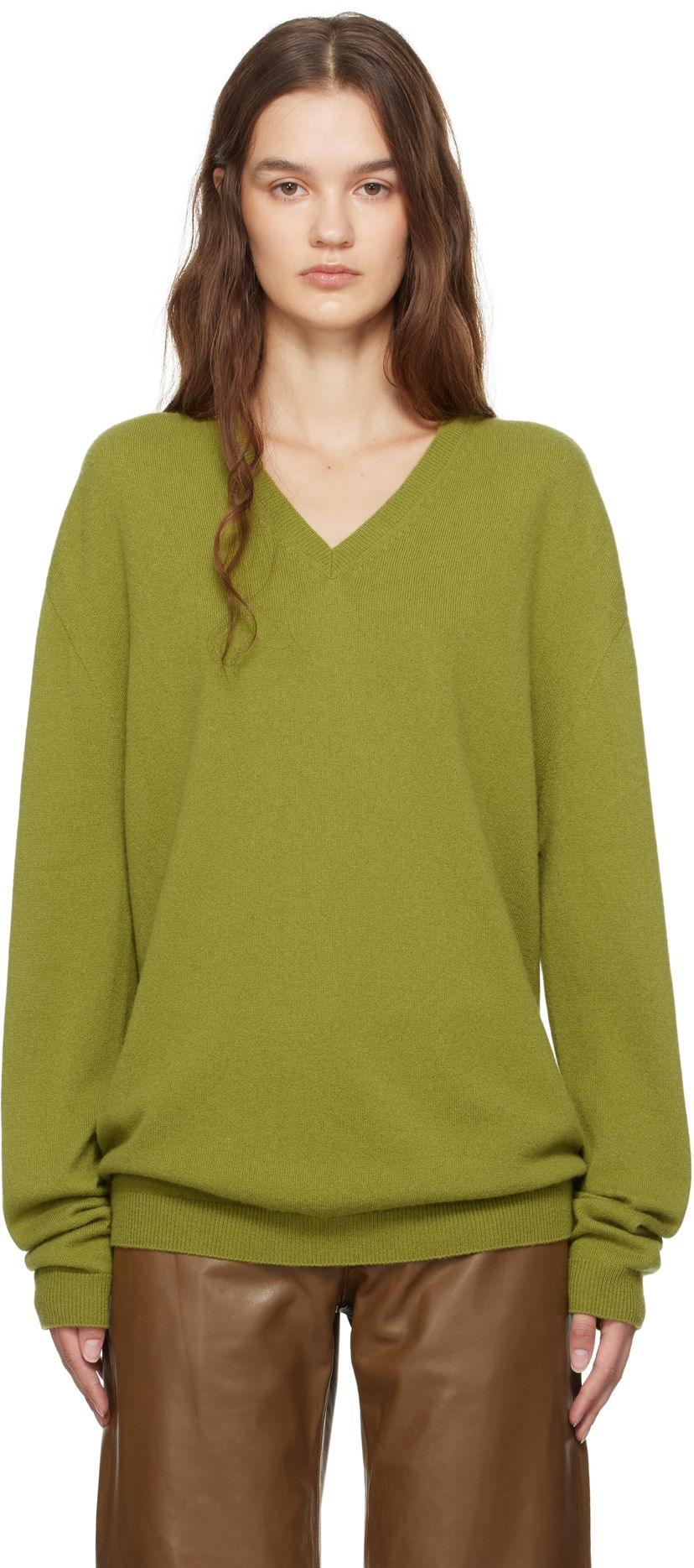 Džemper The Row Isaora V-Neck Knit Sweater Zelena | 8568-Y556