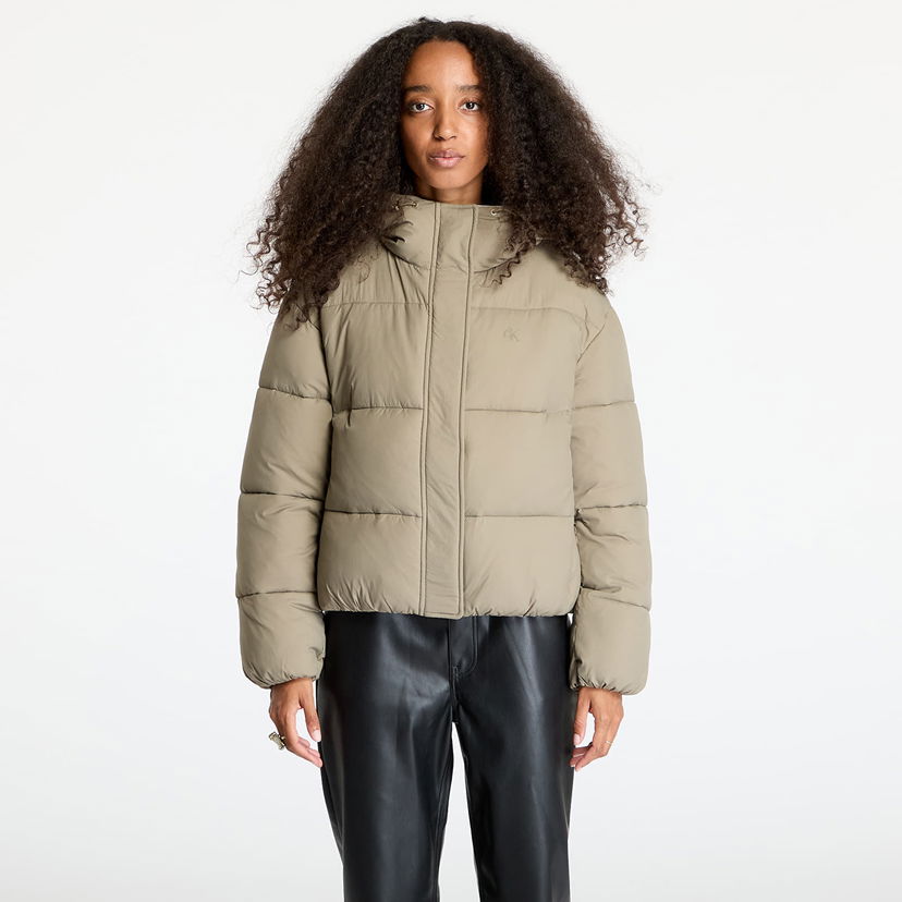 Pernata jakna CALVIN KLEIN Jeans Logo Short Hooded Puffer Jacket Gray Bež | J20J224112 PAV