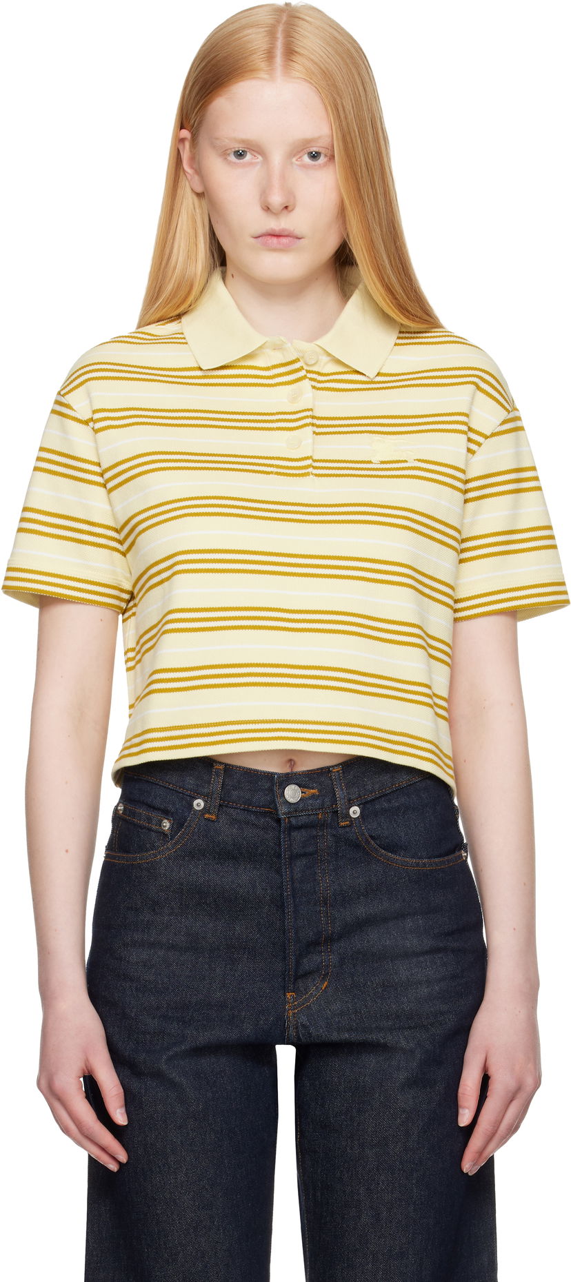 Polo majica Burberry Burberry Cropped Striped Polo Žuta | 8106271