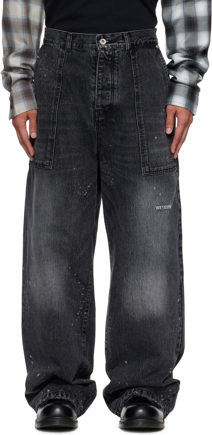 Jeans We11done Carpenter Wide-Leg Distressed Paint Splatter Jeans Crna | WD-DP2-25-340-M-BK