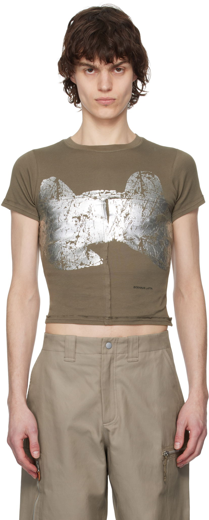 Crop top Eckhaus Latta Eckhaus Latta Lapped Baby T-Shirt Zelena | 303-EL-PS25-R - REFLECTOR