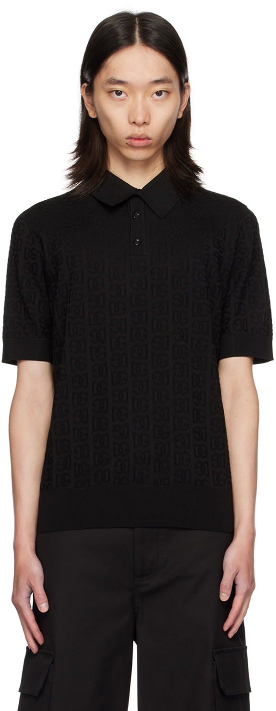 Polo majica Dolce & Gabbana Dolce&Gabbana Logo Jacquard Polo Crna | GXZ15TJBSKE