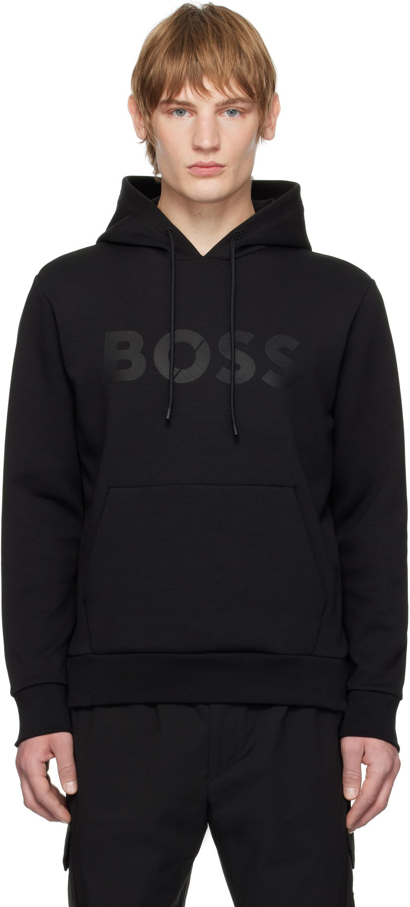Dukserice BOSS Bonded-Logo Black Hoodie Crna | 50535116