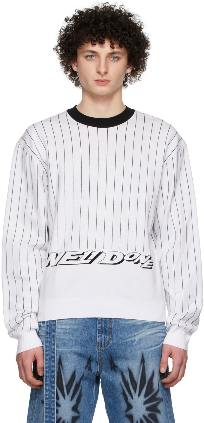 Džemper We11done We11done Pinstripe Rayon Sweater Bijela | WD-KT1-22-619-U-WH