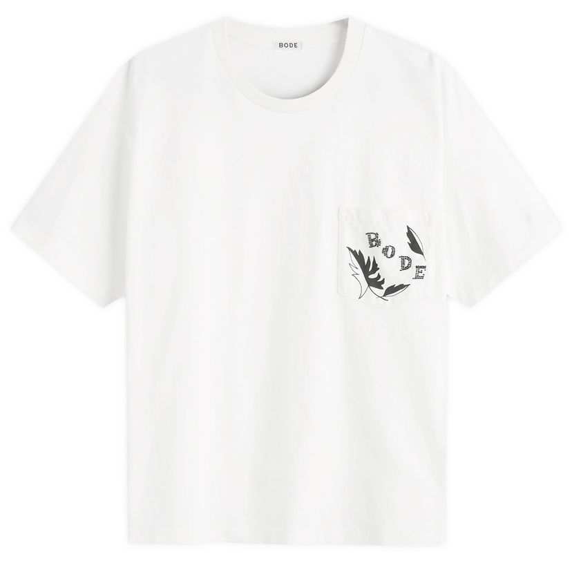 Majica kratkih rukava Bode Bode Beaded Leaf Pocket T-Shirt, Size Large Bijela | MRF25CS020