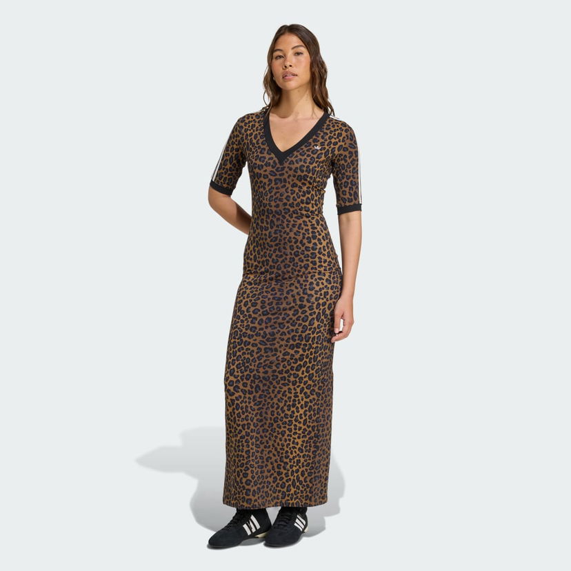 Haljina adidas Performance Leopard Print Maxi Dress with V-Neck Smeđa | JW2773