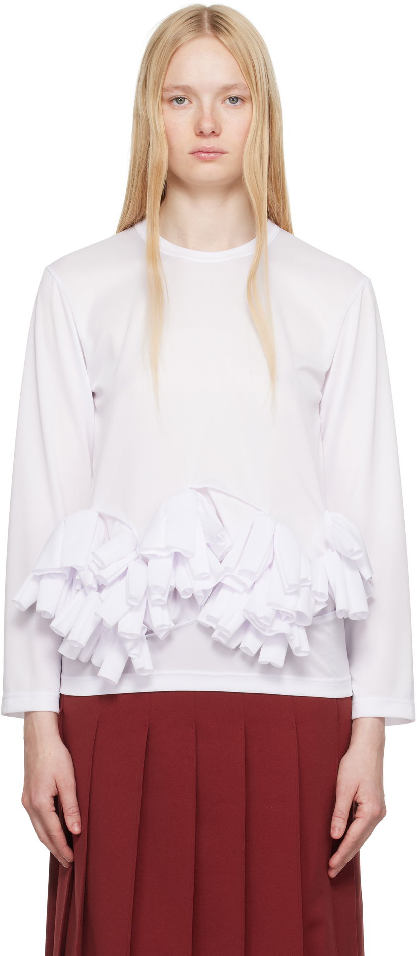 Majica kratkih rukava Comme des Garçons Comme des Garçons Ruffle Detail Long Sleeve T-Shirt Bijela | RO-T002-S25