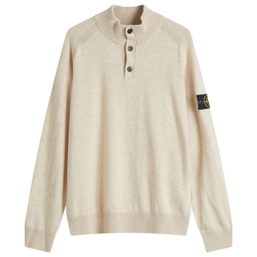 Džemper Stone Island Stone Island Geelong Wool Half Button Knit, Size Large Bež | K1S155100043-V0M9A