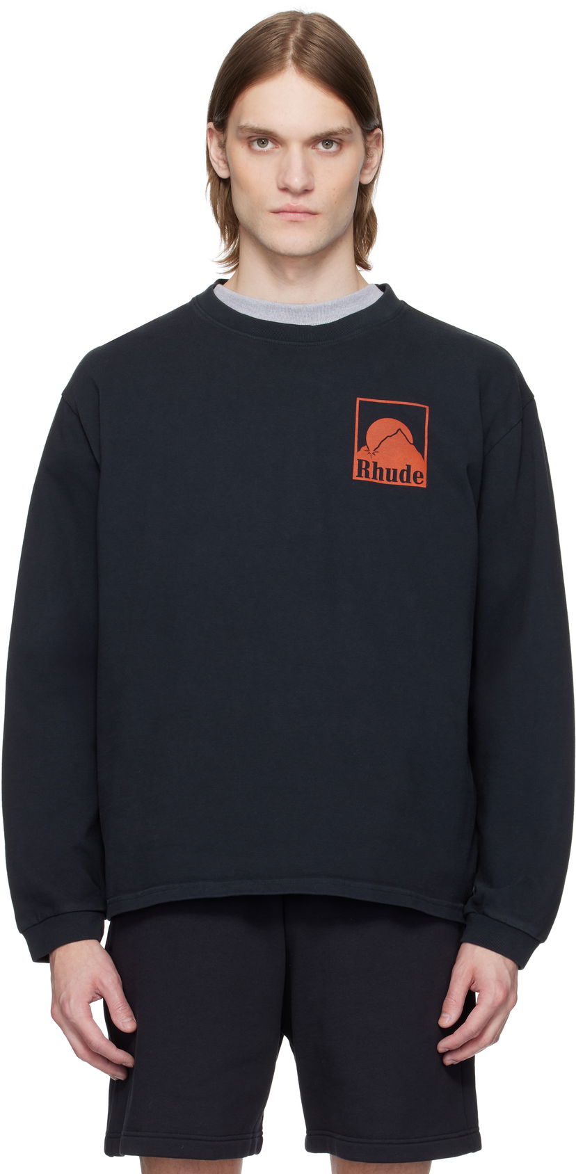 Džemper Rhude Rhude Moonlight Badge Long Sleeve T-Shirt Crna | RHSS25TT16012