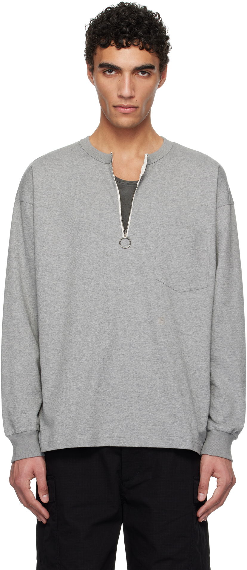 Dukserice NANAMICA nanamica Half Zip Long Sleeve T-Shirt Siva | S25SH013U