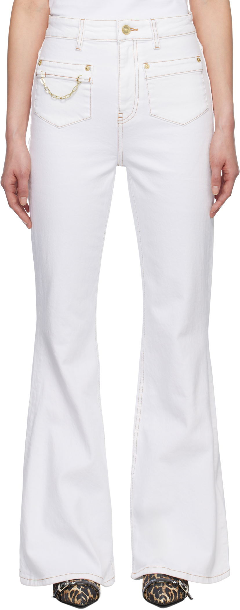 Jeans GANNI GANNI Goddi HW Flare Jeans Bijela | J1659