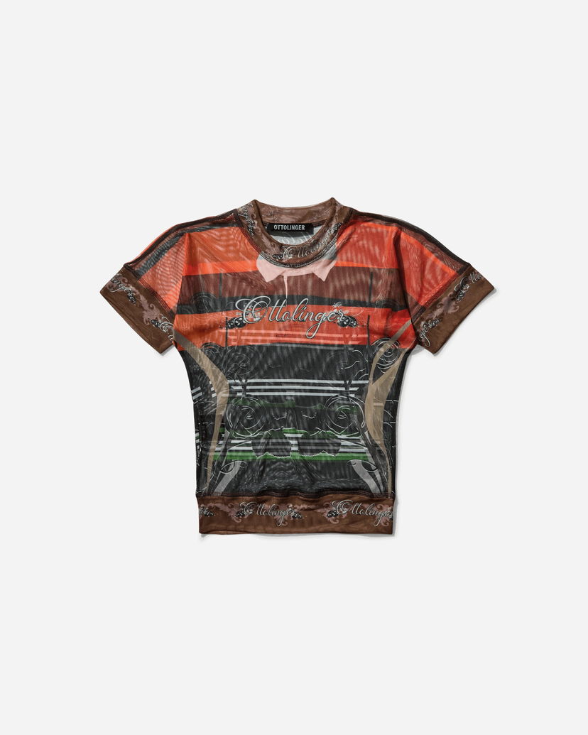 Crop top Ottolinger Ottolinger Mesh Polo Print T-Shirt Smeđa | 101-100401-01 PRIBLK