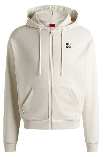 Dukserice BOSS HUGO Zip-Up Hoodie with Stacked Logo Bijela | 50535240