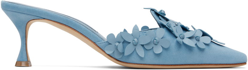 Dodaci Manolo Blahnik Manolo Blahnik Harnes Floral Appliqué Suede Mules Plava | 225-1763-0001