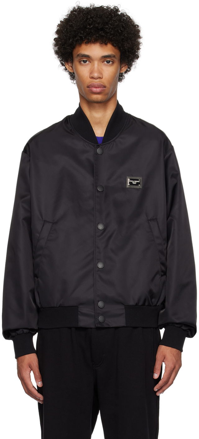 Bomber jakna Dolce & Gabbana Black Plaque Bomber Jacket Crna | G9ZO1TG7F2K