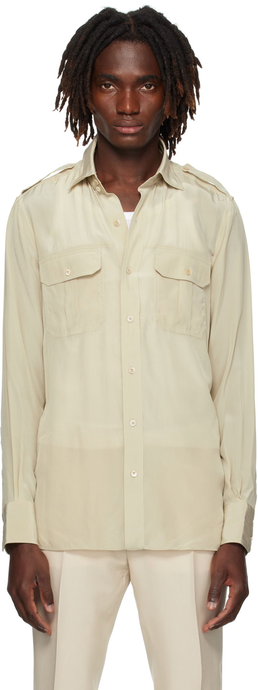 Košulja Tom Ford TOM FORD Silk Safari Shirt Bež | HMBC03-SPS86