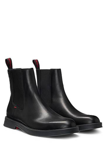 Odjeća BOSS Leather Chelsea Boots with Stacked Logo Crna | 50548489