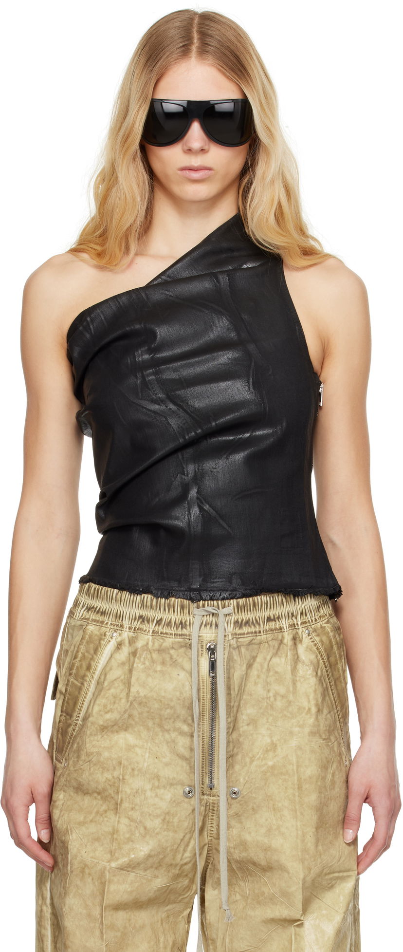 Majica bez rukava Rick Owens Rick Owens DRKSHDW Hollywood Athena Cropped Denim Top Crna | DS01E3131 SCF