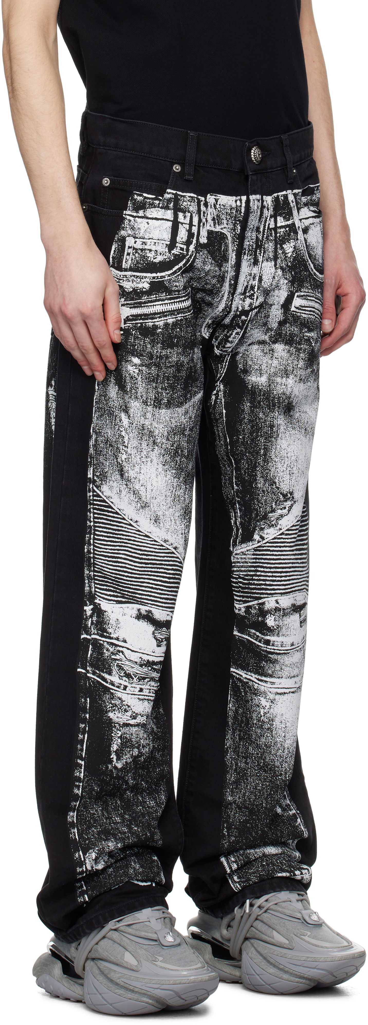 Jeans Balmain Balmain Loose-Fit Biker Print Jeans Crna | EH1ML155DF52, 1