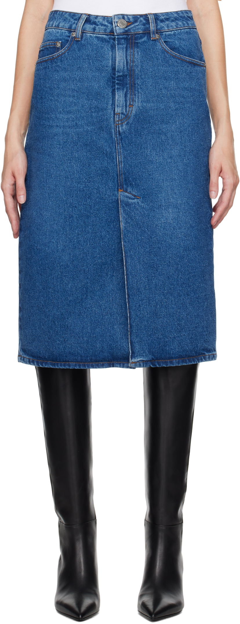 Suknja AMI Pencil Denim Midi Skirt Plava | FSK235.DE0031