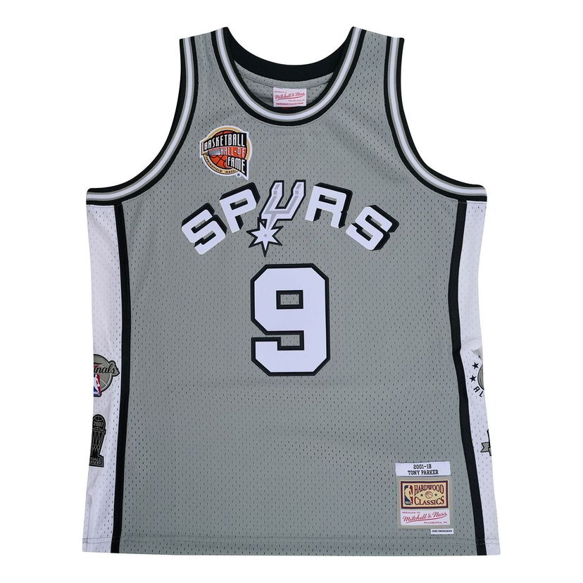 Dres Mitchell & Ness Spurs Hall Of Fame 'Tony Parker 9' Swingman Jersey Siva | SMJY6866-SASYYTPAGREY