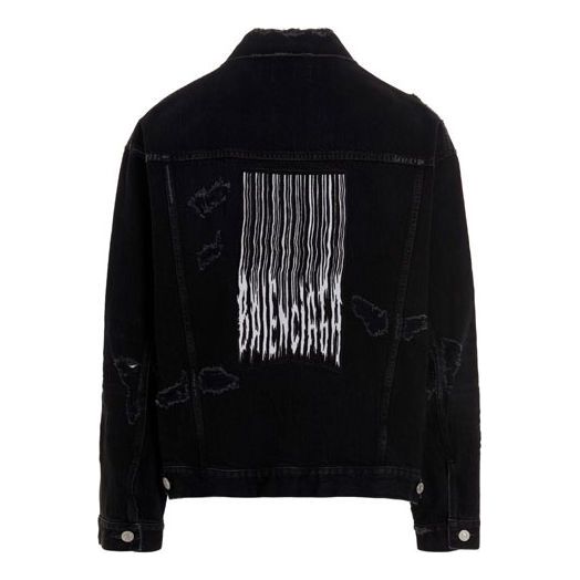 Jakna Balenciaga Destroyed Denim Jacket With Barcode Print Crna | 664329TBP471055