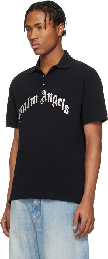Polo majica Palm Angels Palm Angels Curved Logo Polo Crna | PMGB012S25FAB0031003, 3
