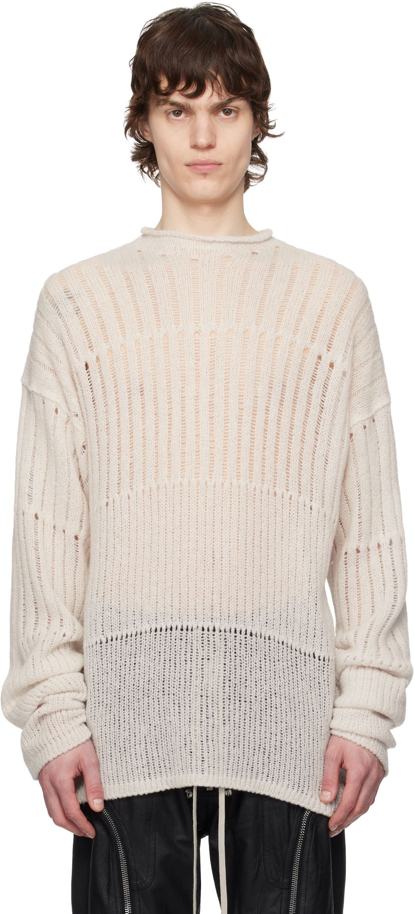 Džemper Rick Owens Rick Owens Hollywood Oversized Knit Sweater Bež | RU01E5681 KGRID
