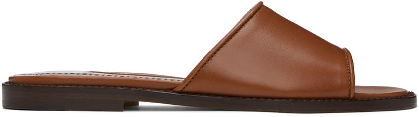 Dodaci Manolo Blahnik Manolo Blahnik Safinanu Leather Slide Sandals Smeđa | 124-2668