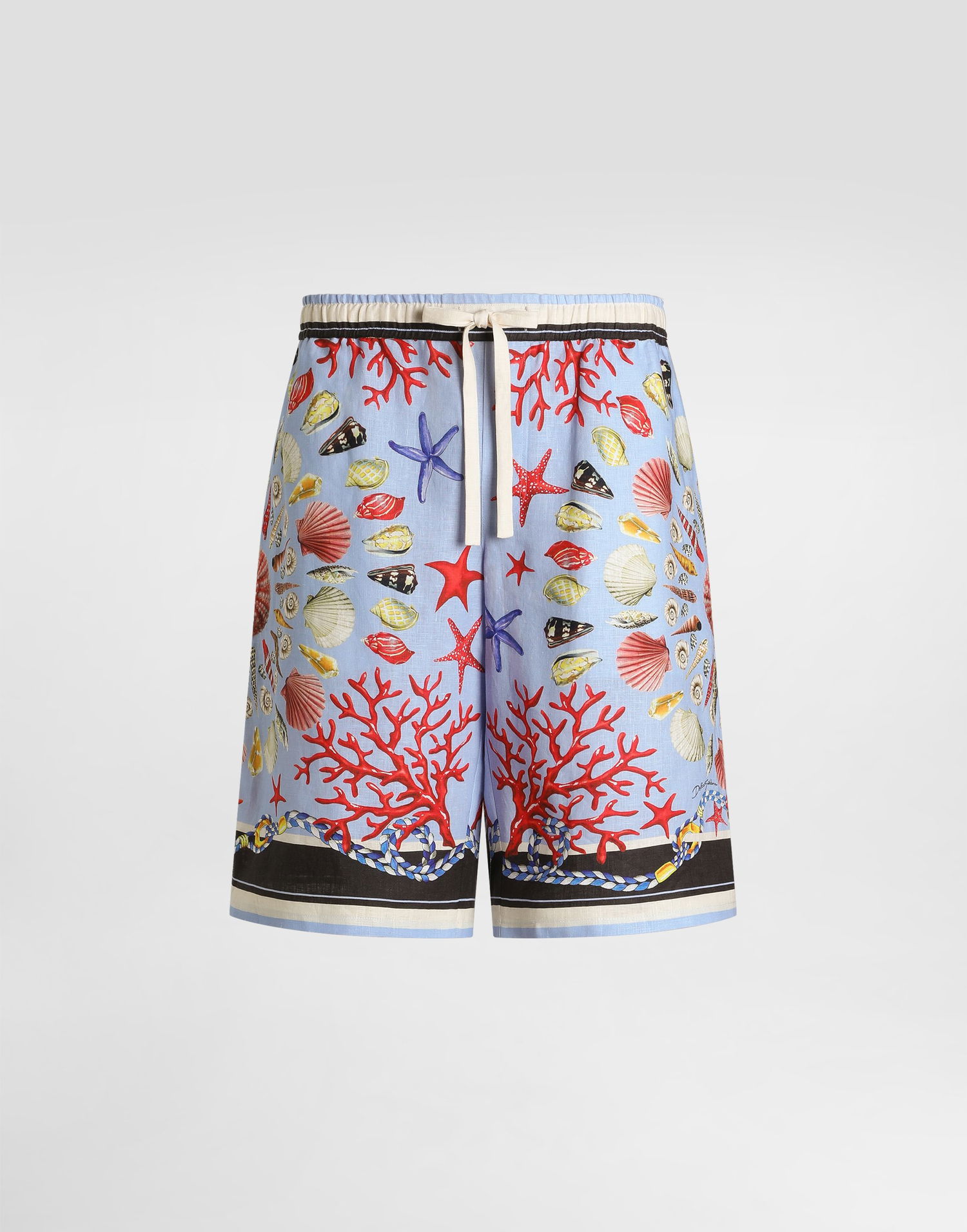 Kratke hlače Dolce & Gabbana Dolce & Gabbana Shell-Print Linen Drawstring Shorts Plava | GV37ATFP4NRHC5PJ, 0