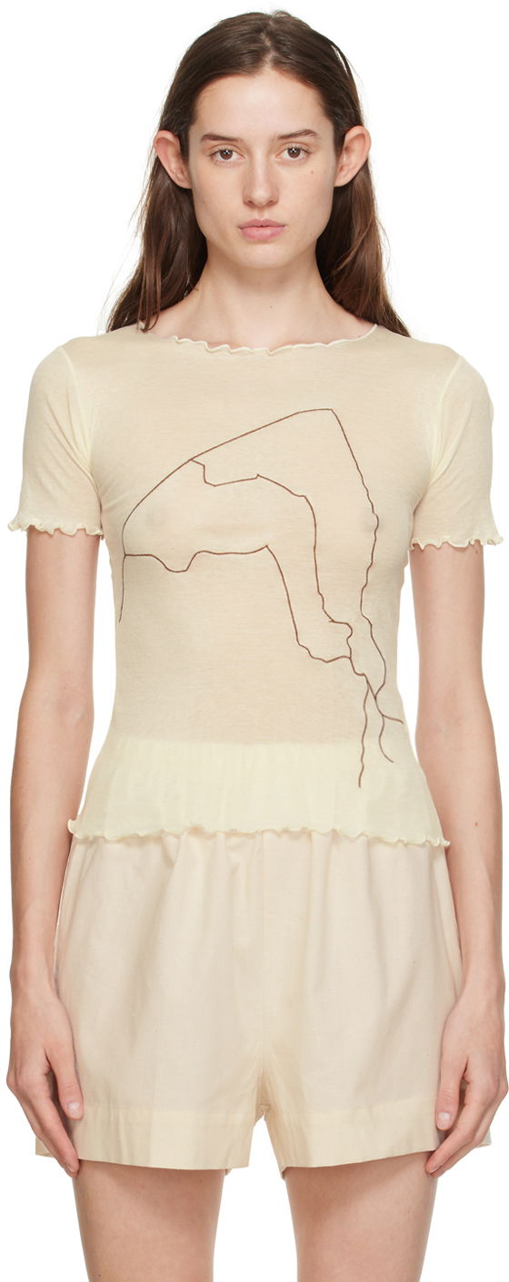 Majica kratkih rukava Baserange Baserange Aroostook Lettuce Edge T-Shirt Bež | TOAR-CG-000