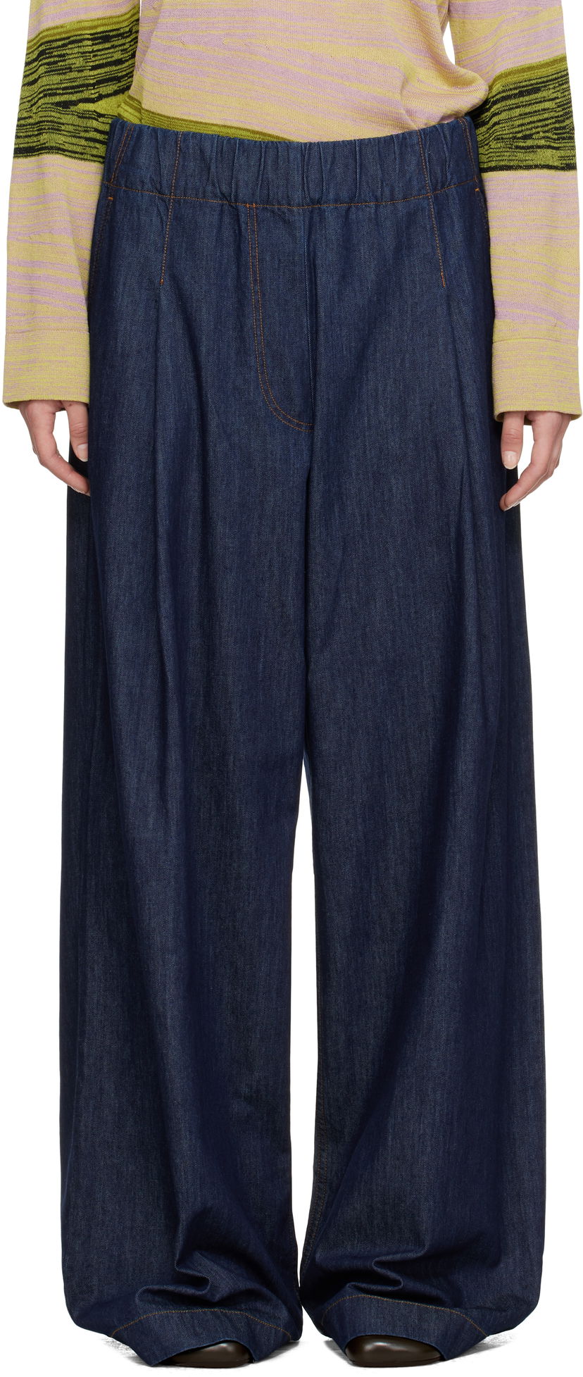 Hlače Dries Van Noten Dries Van Noten Drawstring Wide-Leg Jeans Plava | 251-010936-1553