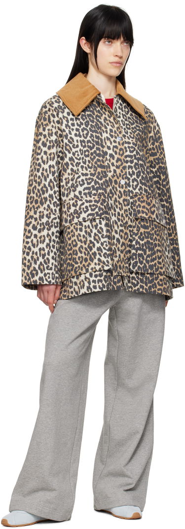 Kaputi GANNI Ganni Leopard Print Canvas Midi Jacket Bež | W0391, 3