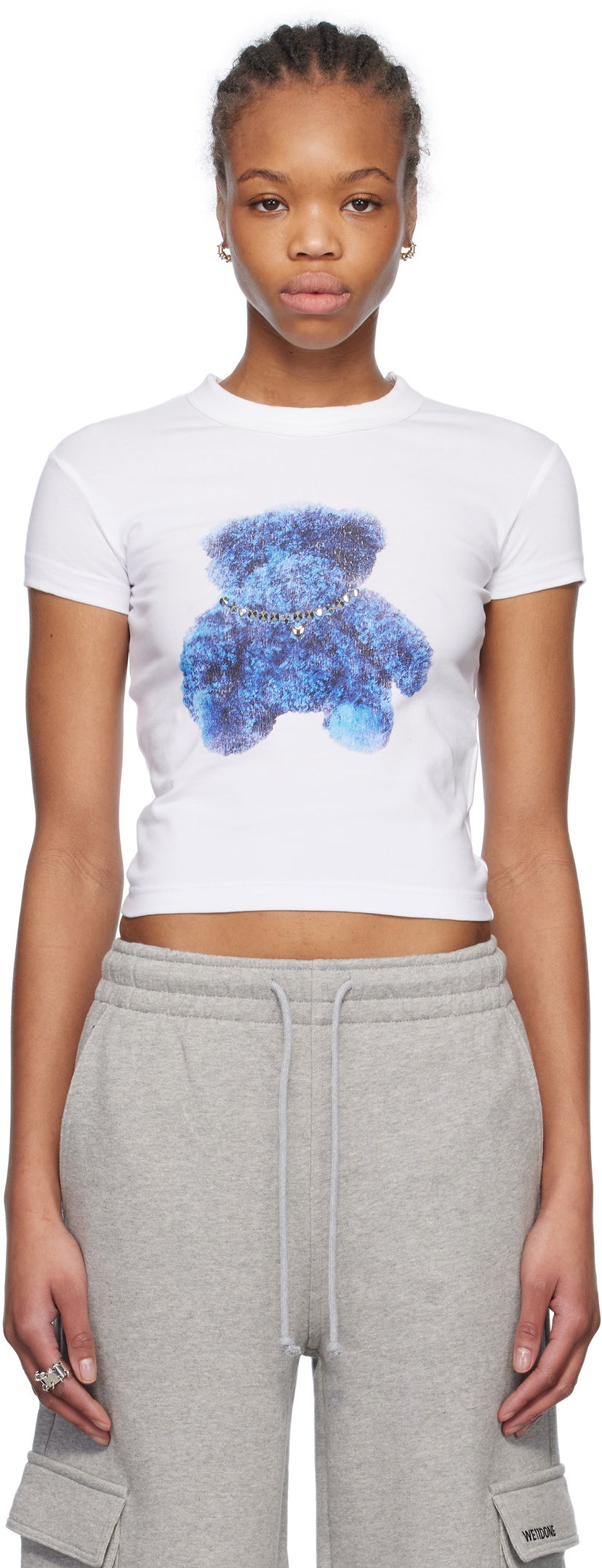 Crop top We11done We11done Studded Bear Cropped T-Shirt Bijela | WD-TT0-25-754-W-WH