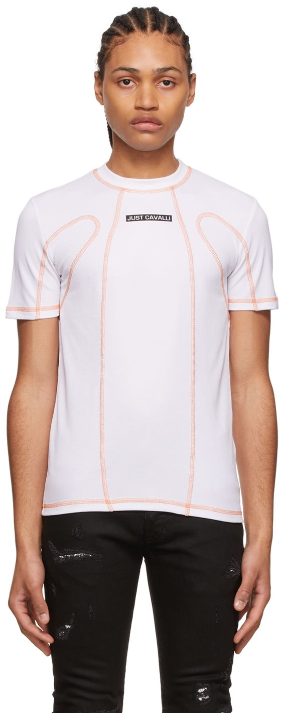 Majica kratkih rukava Just Cavalli Polyester T-Shirt With Contrast Stitching Bijela | S03GC0660 N21643