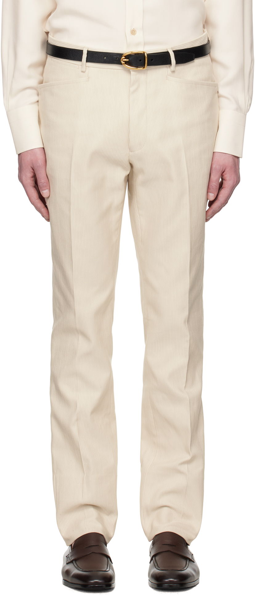 Hlače Tom Ford TOM FORD Summer Cord Dyllan Trousers Bež | PLPW01-CGS70