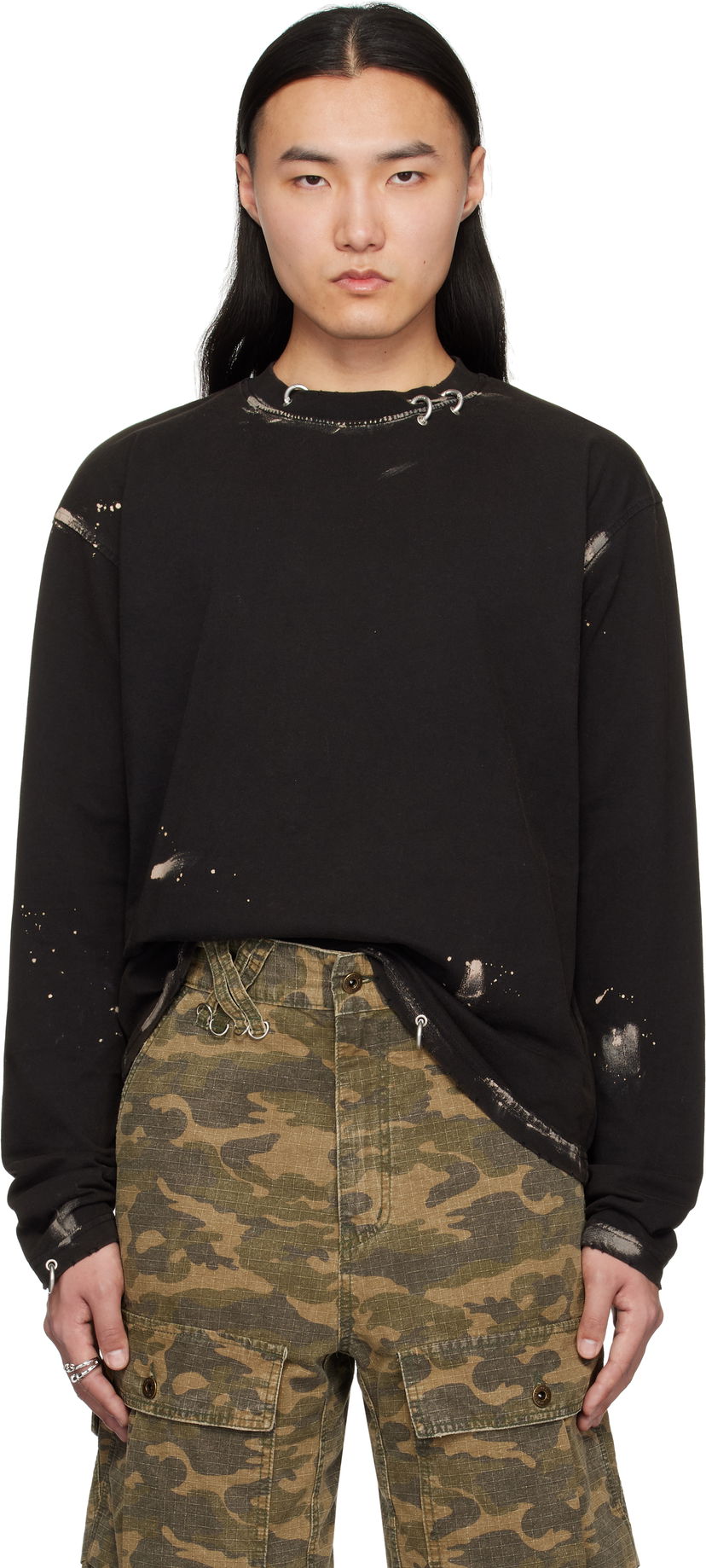 Dukserice We11done We11done Pierced Long Sleeve T-Shirt Crna | WD-TT0-25-771-U-BK