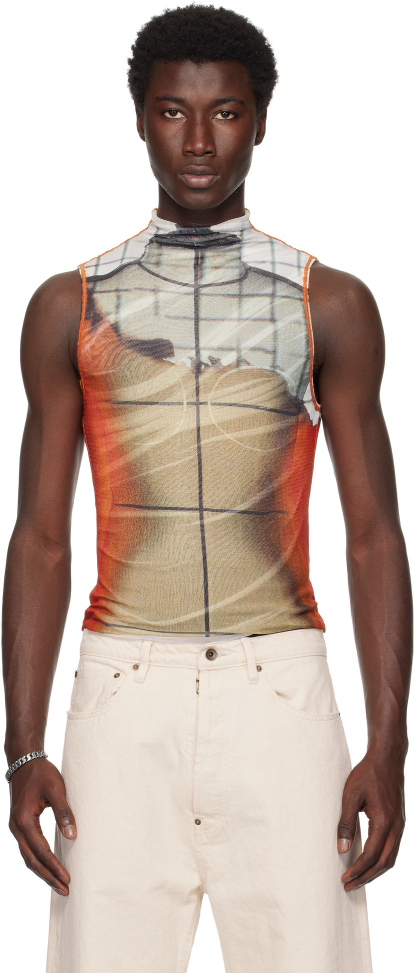 Majica bez rukava Jean Paul Gaultier Jean Paul Gaultier 'The Fire' Printed Mesh Tank Top Narančasta | 25/03-W-TO307-M003P-150100
