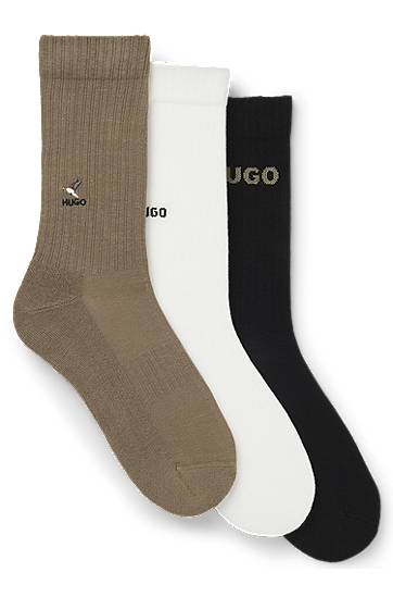 Čarape BOSS Three-pack of short ribbed socks with embroidered detailing Višebojno | 50546351