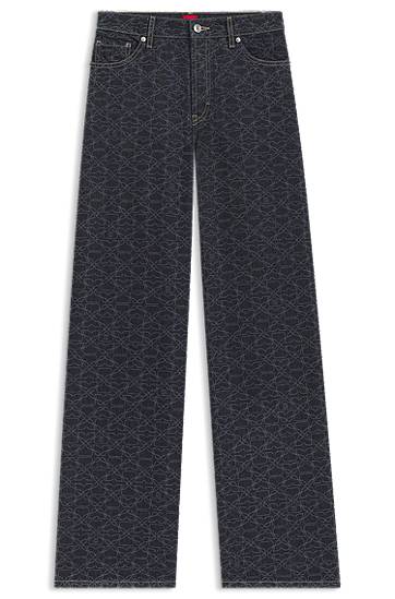 Jeans BOSS Monogram Laser-Print Super-Wide-Leg Jeans Plava | 50541522