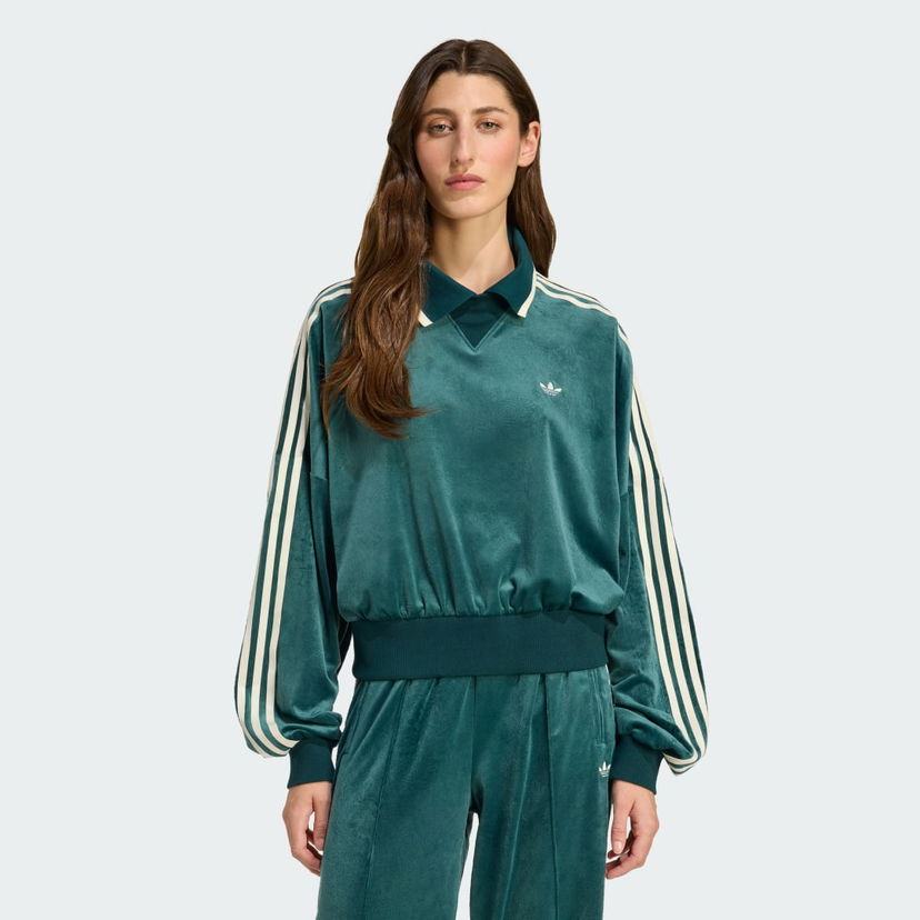 Dukserice adidas Originals adidas Originals X Liberty London Velour Polo Sweatshirt Zelena | JW5274