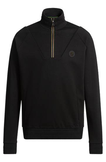 Džemper BOSS Zip-Neck Sweatshirt with Double B Monogram Crna | 50530978