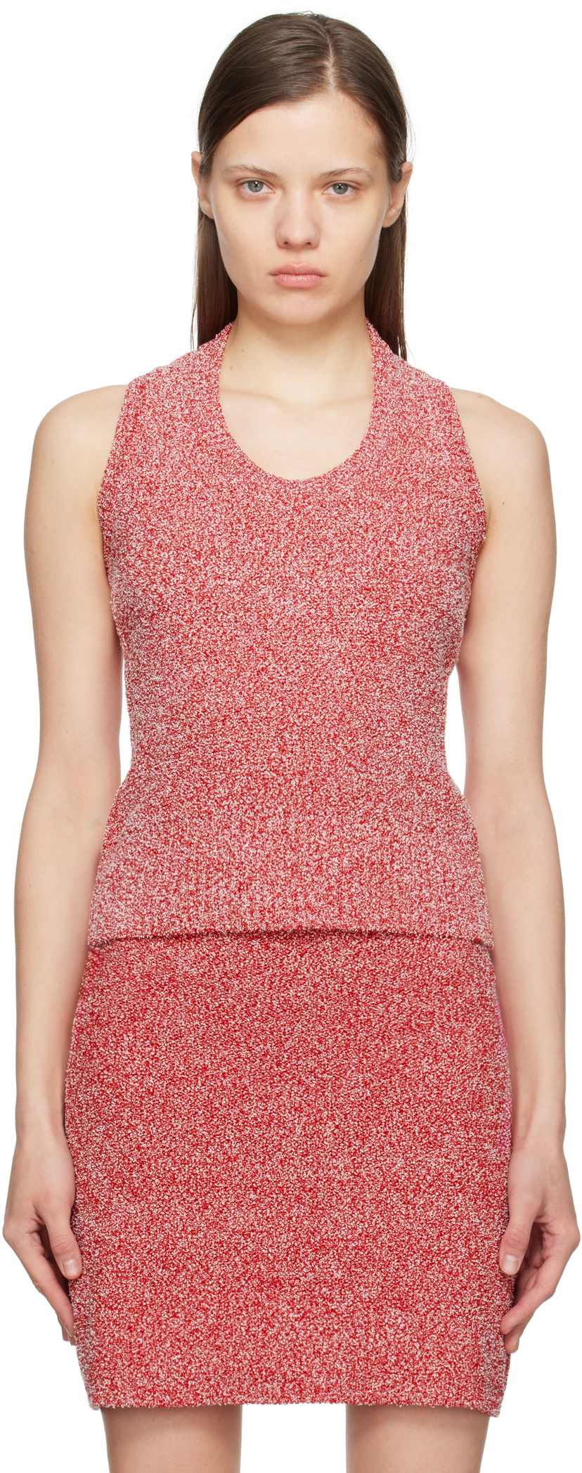 Majica bez rukava FERRAGAMO Red Bouclé Tank Top Crvena | 781003