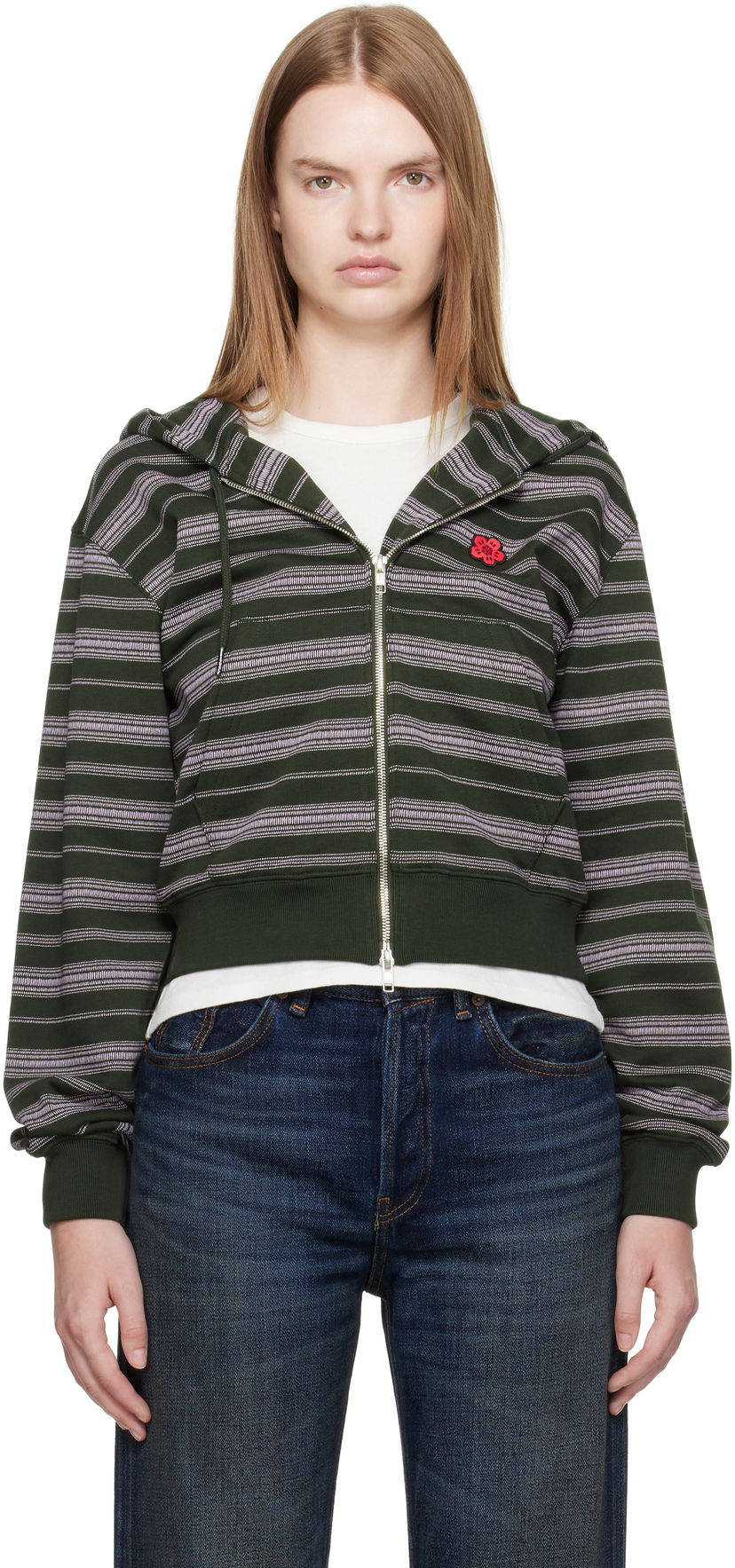 Dukserice KENZO Kenzo Paris 'Boke Flower' Striped Cropped Hoodie Zelena | FF62HO1504MS