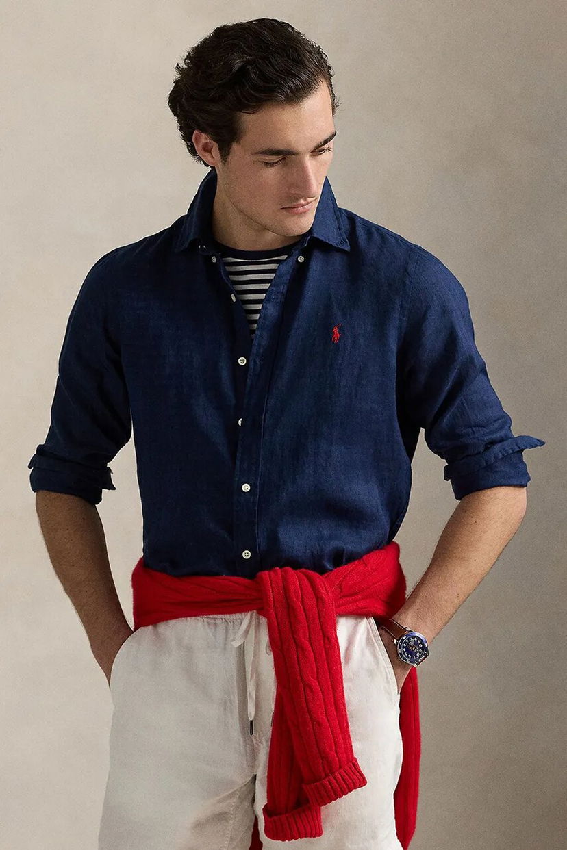 Košulja Polo by Ralph Lauren Polo Ralph Lauren Linen Sport Shirt, Regular Fit Tamnoplava | 710966294