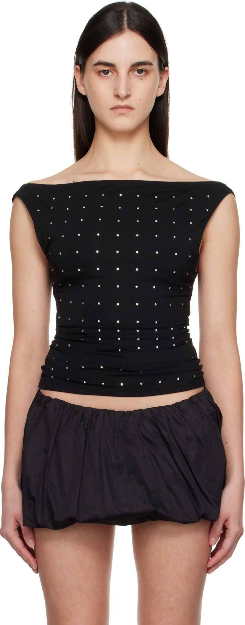 Suknja Miaou Miaou Lani Crystal-Embellished Jersey Top Crna | 7114TJRBLK