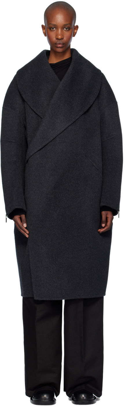 Kaputi Helmut Lang Helmut Lang Double-Faced Cocoon Coat Siva | O06HW499