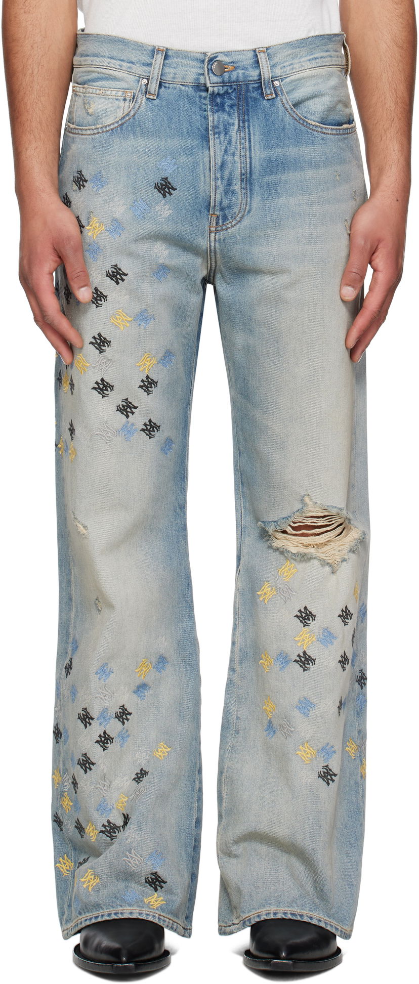 Jeans AMIRI AMIRI MA Quad Embroidered Flare Jeans Plava | AMDNFR1015
