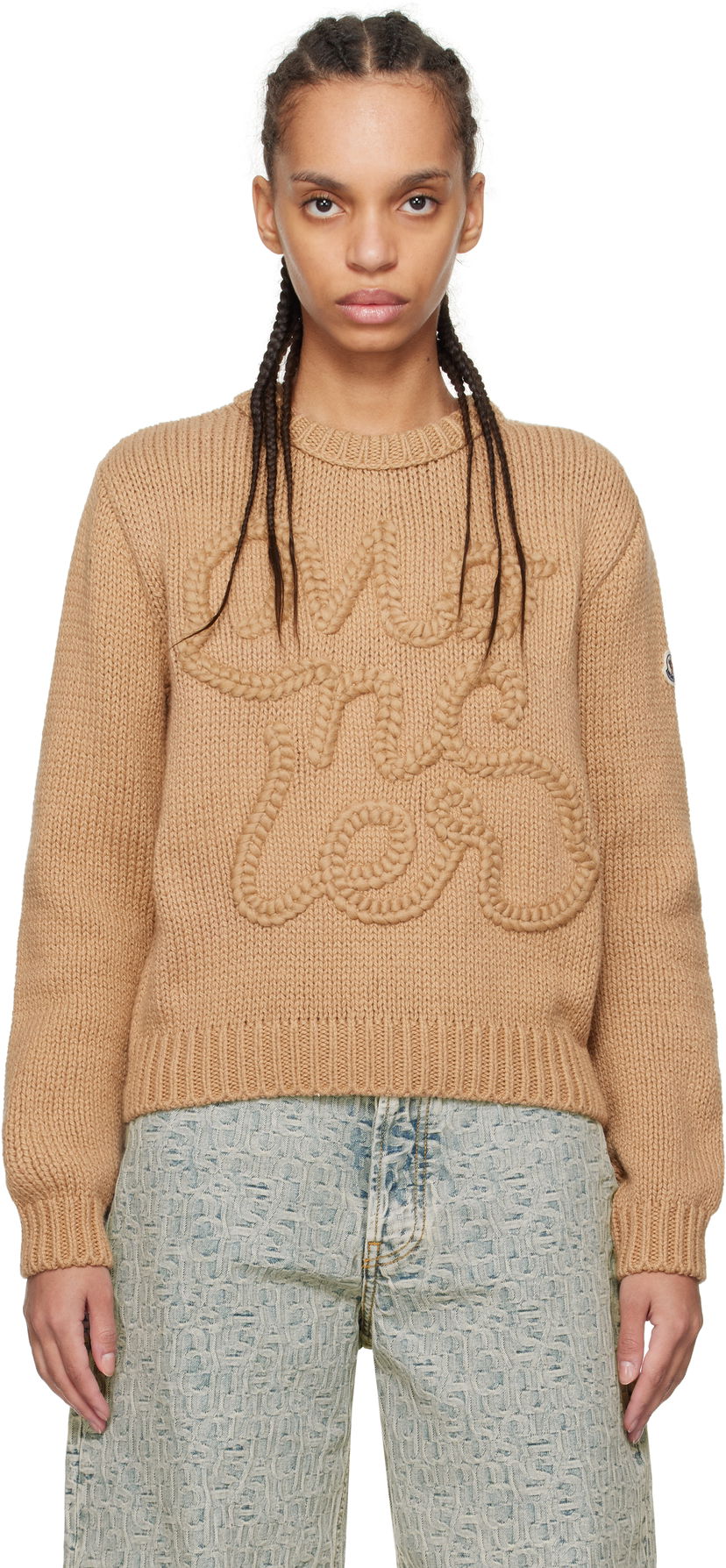 Džemper Moncler Moncler Embroidered Logo Cotton Sweater Smeđa | K10939C00004M5206